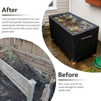 Spring Outdoor Raised garden bed cover With Transparent PVC Top Window,Waterproof Heavy Duty Covers with Split Zipper for 48 x 24 x 30 inch Elevated Wood Planter Box Stand(Black,Cover only) ﻿