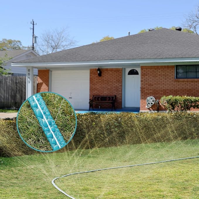 LINEX Sprinkler Soaker Hose 50 ft 2 pack for Garden Lawn Watering Hose with Hose Stakes