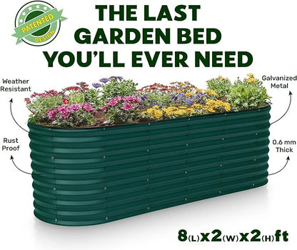 Plant & Plot Galvanized Raised Garden Beds Outdoor // 8×2×2 ft Planter Raised Beds for Gardening, Vegetables, Flowers // Large Metal Garden Box (Dark Green) // Patented Tool-Free Design