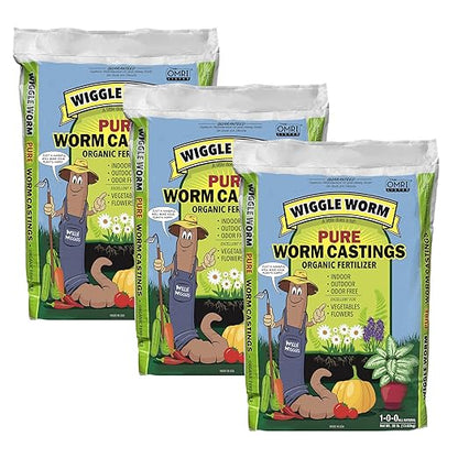 100% Pure Organic Mineral-Dense Worm Castings Fertilizer, 30lbs - Improves Soil Fertility and Aeration for Growing Better Houseplants, Vegetables, and More, Pack of 3