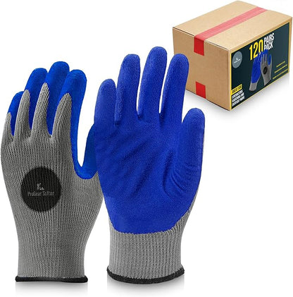 12 Pairs & 120 Pairs Blue Latex Coated, Gardening Gloves, Work Gloves, Double dipped, Textured Grip Gloves