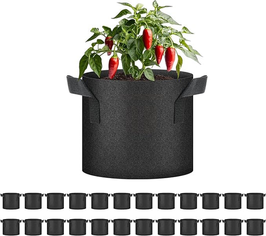 HealSmart 24-Pack 3 Gallon Nonwoven Grow Bags, Aeration Fabric Pots with Handles, Suitable for Garden Fruits, Vegetables and Flowers, Black