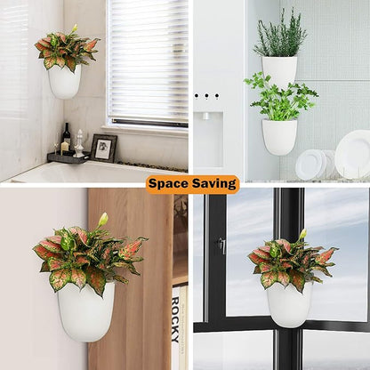 ORIMERC 2 Pack Corner Wall Mounted Hanging Planter Self Watering Triangle Plastic Flower Pot Decorative Modern Plant Vase Container Holder for Succulent Indoor Outdoor Home Office Décor White