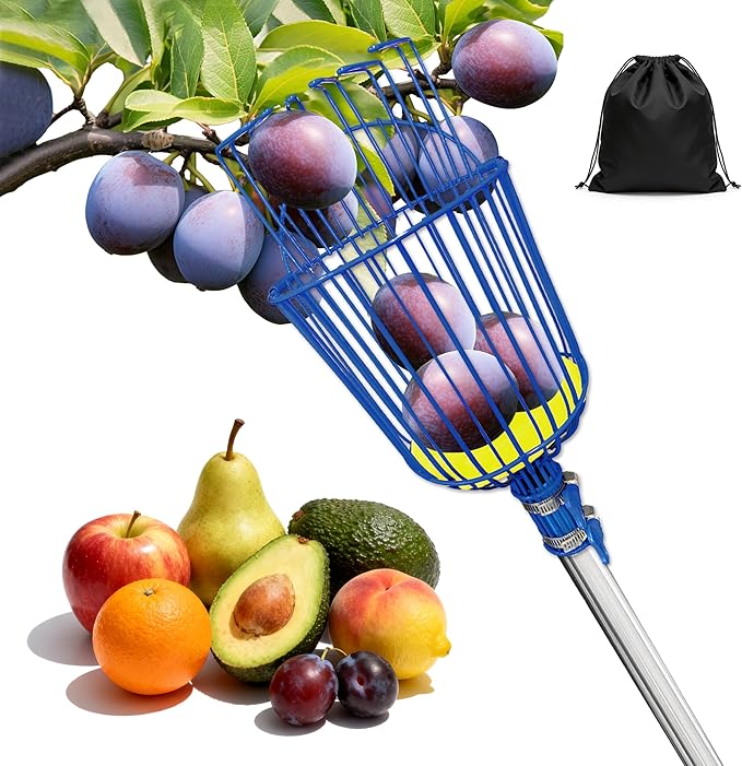 Fruit Picker Upgraded Round Claws Can Reduce Fruit Damage Lengths from 5 to 13 Feet Fruit Picker Pole with Basket Telescoping Suitable for Cherry Lemon Pear Mango Trees and More (160inch)