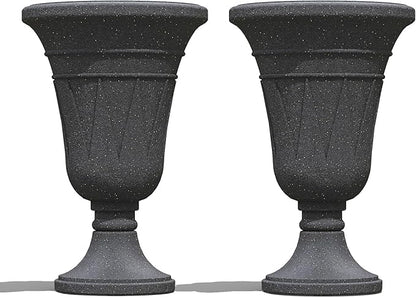 23" Tall Planters for Outdoor Plants Set of 2, Planter with Drainage Holes and Trophy Design, Large Outdoor Planters for Porch, Garden, Black