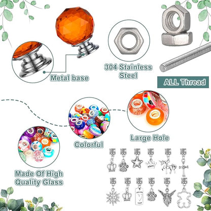 Tigeen 236 Pcs Garden Stake DIY Fairy Wand Plant Stake with 12 Colorful Crystal Stopper Top 12 Threaded Rod with 200 Large Hole Bead for Spring Summer Holiday Outdoor Decorations(Modern)