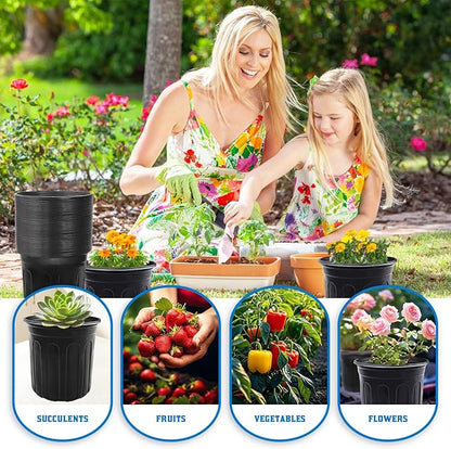50 Pack 1 Gallon Plant Nursery Pots,Plastic Seedling Pot with Drainage Holes,Flexible Garden Flower Plant Container for Potting,Succulents,Cuttings,Transplanting,Black