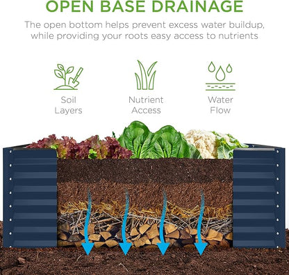 Best Choice Products 4x2x2ft Outdoor Metal Raised Garden Bed, Deep Root Box Planter for Vegetables, Flowers, Herbs, 119 Gallon Capacity, 100% Non Toxic Materials - Navy