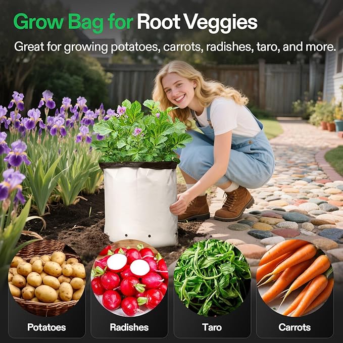 VIVOSUN 50-Pack 5 Gallon Grow Bags for Plants, Black-and-White Thick Plastic Bags for Potting Seedlings, and Rooting