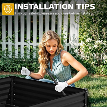 DWVO 2pcs 8 x 4 x 1.5 FT Raised Garden Bed Kit, Outdoor Galvanized Flower Bed with Safety Rubber and Gloves, Large Metal Planter Box for Vegetables, Flowers, Herbs, Fruits, Black