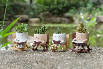 Rocking Chair Smiley Face Planter,Cute Plant Pots for Indoor Outdoor Plants,Succulent Pots with Drainage Hole,Unique Funny Flower Pot for Succulents,Plant Gifts for Mother's Day, Birthday, Christmas