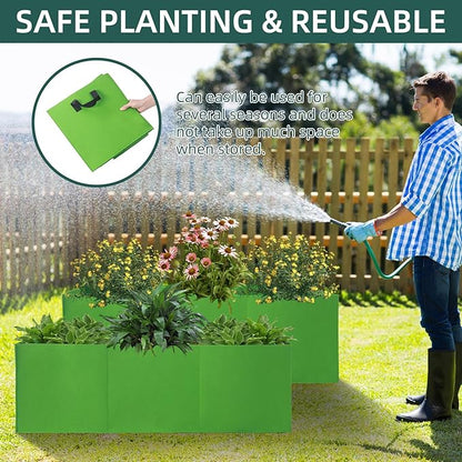 2 Pack Plant Grow Bags, 3 Divided Grids Fabric Raised Planting Bed Rectangle Raised Vegetable Planter Garden Planting Grow Pot Outdoor Planter Box for Vegetables, Flowers, Plants (Green, 120x40x40cm)