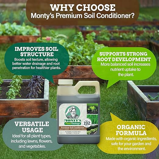 Monty’s Premium Liquid Soil Conditioner with Humic Acid, Organic Amendment for All Soil Types, Increases Moisture Retention & Nutrient Uptake, Enhances Health & Microbial Activity - 16oz