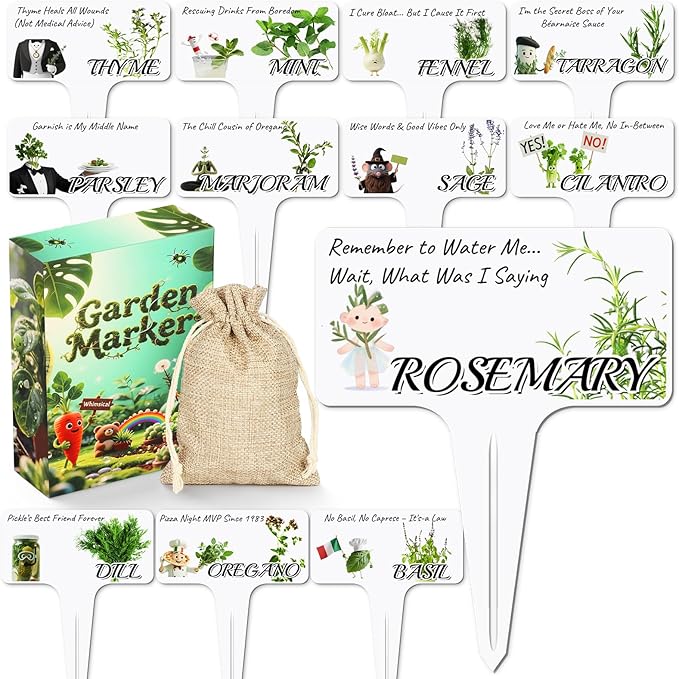 Whimsical Herb Character Garden Markers-13Pcs Garden Labels,Toddler Kids Gardening Set Accessories,Durable Waterproof Signs for Outdoor，Housewarming Gift for Plant Lovers