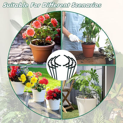 Mwellewm 10 Pack Plant Support Plant Stakes Metal Half Round Search Support Ring Small Plastic Cage Holder Short Stem Flower Pot Climbing Trellis for House Flower Vegetable Indoor Leafy(5.7 x 9.8inch)