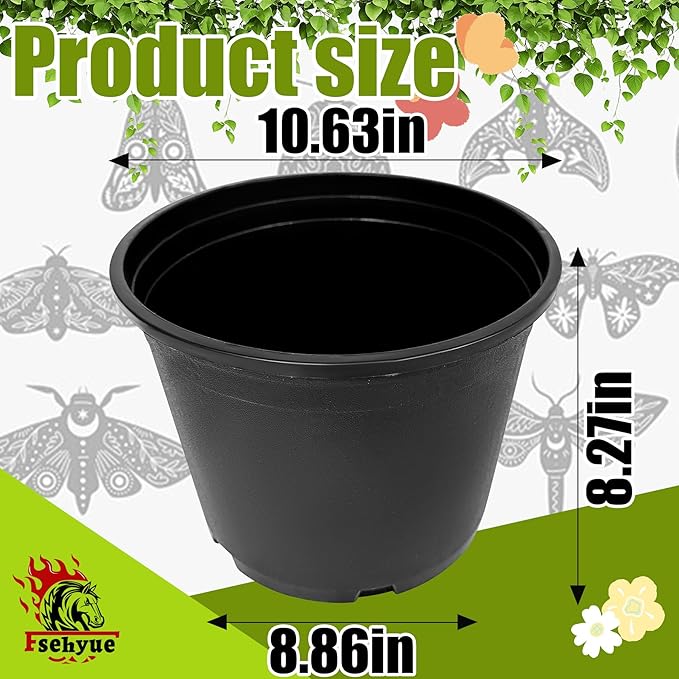 3 Gallon Nursery Pots Plastic Container Injection Molded Pot for Plants Flexible with Drainage Holes Suitable for Plants Soil Growers or Hydroponics Black 10 Pcs