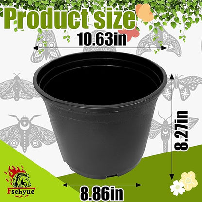 3 Gallon Nursery Pots Plastic Container Injection Molded Pot for Plants Flexible with Drainage Holes Suitable for Plants Soil Growers or Hydroponics Black 10 Pcs