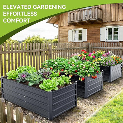Ohuhu Metal Raised Garden Bed Outdoor, 6x3x1.5FT Reinforced Galvanized Rustproof Colored Steel Planter Boxes for Vegetables, Heavy Duty Raised Beds for Growing Flowers Herbs Succulents 2-Pack