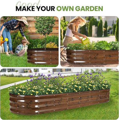 G GOOD GAIN Raised Garden Beds - 8x2x1ft Galvanized Planter Boxes Kit with Protective Tape & Gloves & Tools | Oval Metal Outdoor Raised Bed for Gardening Vegetables, Fruits, Flowers, Herbs, Grain