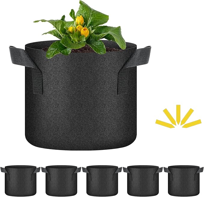 HealSmart Plant Grow Bags 3 Gallon, Tomoato Planter Pots 5-Pack with Handles, Aeration Nonwoven Fabric, Heavy Duty Gardening Planter for Vegetable, Herbs and Flowers, Black 2024 Version