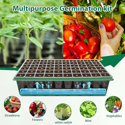 Seed Starter Tray, 60-Cell Self-Watering Seed Starter Kit with Grow Light and 4.07” Humidity Dome, Indoor Plant Starter Trays for Seed Germination & Gardening Supplies