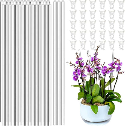 30pcs17.8in Acrylic Plant Stakes Reusable Plant Stick 30pcs Clear Plant Support Stakes with 30 Clips Garden Single Stem Orchid Stakes Potted Plant Support Sticks for Indoor and Outdoor Plants Flowers