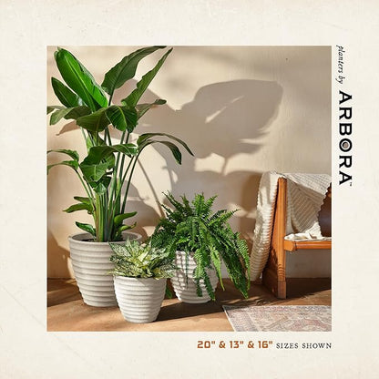 ARBORA 20" Ibiza Polyresin Indoor and Outdoor Planter with Classic Cream Finish - Durable, Weatherproof, Lightweight, Large Plant Pot for Patio, Garden, Deck, Entryway
