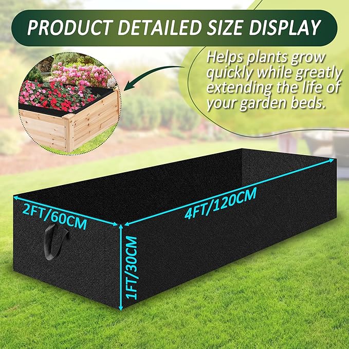 1PCS Raised Garden Bed Liner Fabric Raised Garden Bed Breathable Drainage Rectangle Grow Bags with Handles Fabric Garden Bed for Outdoor Garden Bed Holds Soil - 4ft x 2ft x 1ft