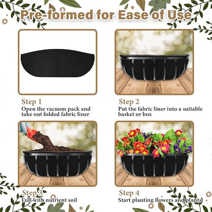 Riare 4 Pack 30 Inch Black Felt Window Box Liners- Fabric Trough Planter Basket Liners Replacement, Non-Woven Hanging Plant Liner for Wall Hanging Basket, Garden Fence Railing (Avoid Bird Nesting)