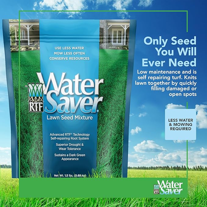 WaterSaver Grass Mixture with Turf-Type Tall Fescue Used to Seed New Lawn and Patch Up Jobs-Grows in Sun or Shade, 1.5 lbs - Covers 1/100 Acre