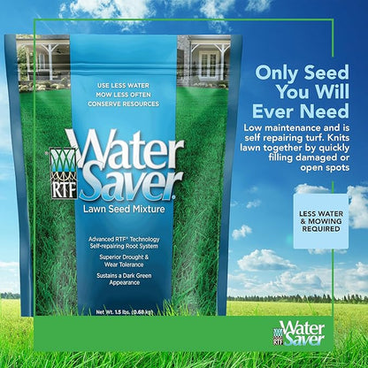 WaterSaver Grass Mixture with Turf-Type Tall Fescue Used to Seed New Lawn and Patch Up Jobs-Grows in Sun or Shade, 1.5 lbs - Covers 1/100 Acre