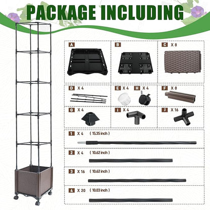 Raised Garden Bed Planter Box with Trellis, 74" Self-Watering Tomato Planters for Climbing Plants Vine Flowers Outdoor Patio, Tomatoes Cage with Wheels, 1Pack