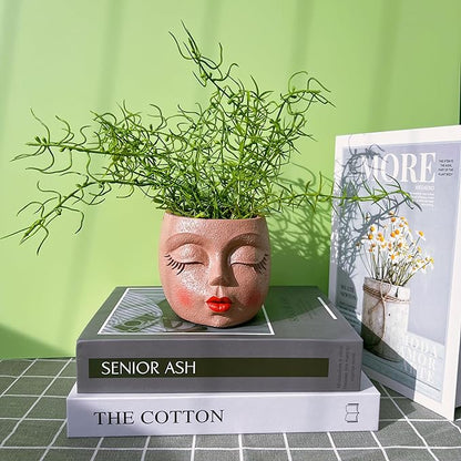 Handcrafted Head Planter Pot Lady Face Planters Cute Flower Pot for Succulent Funny Resin Head Face Planter with Drainage Lightweight Brown 1Pack