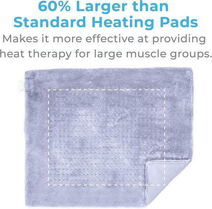 Pure Enrichment PureRelief Ultra-Wide Microplush Heating Pad - 20” x 24” XXL Size & 6 Heat Settings for Temporary Neck, Shoulder & Back Pain Relief - Moist Heat Option & Machine Washable (Periwinkle)