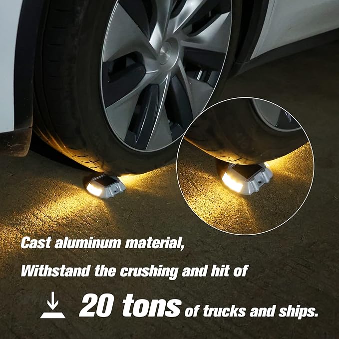 VOLISUN Solar Deck Lights Driveway Dock Lights, 8-Pack Led IP68 Waterproof Outdoor Warning Step Lights for Driveway Sidewalk Garden Pathway Yard(Warm White, Auto On/Off