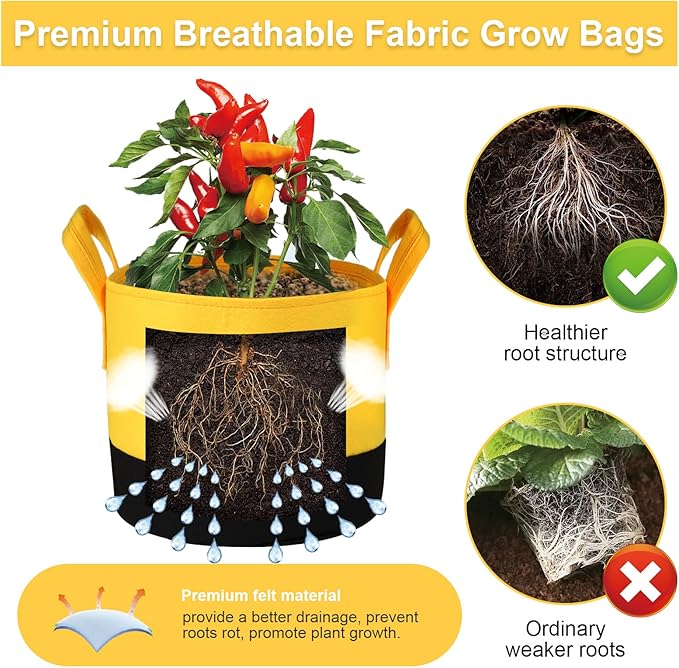 Grow Bags 5Gal/7Gal/10Gal * 2 ，6 Pack Vegetable/Flower/Plant Grow Bags ，Plant Fabric Pots with Handles for Garden and Outdoor Planting (6 Colour, 5Gal/7Gal/10Gal*2)