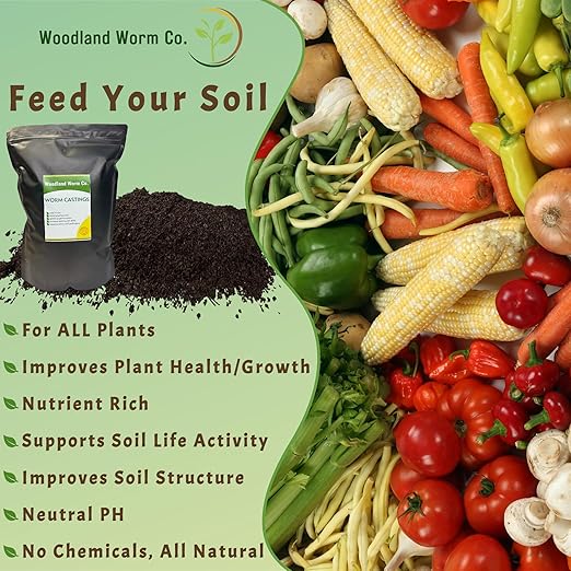 Earth Worm Castings for Plants - Soil Amendment and Natural Fertilizer for Gardening, Vegetables, Lawns and Indoor Plants - Odor-Free, All-Natural – 5 lb Bag