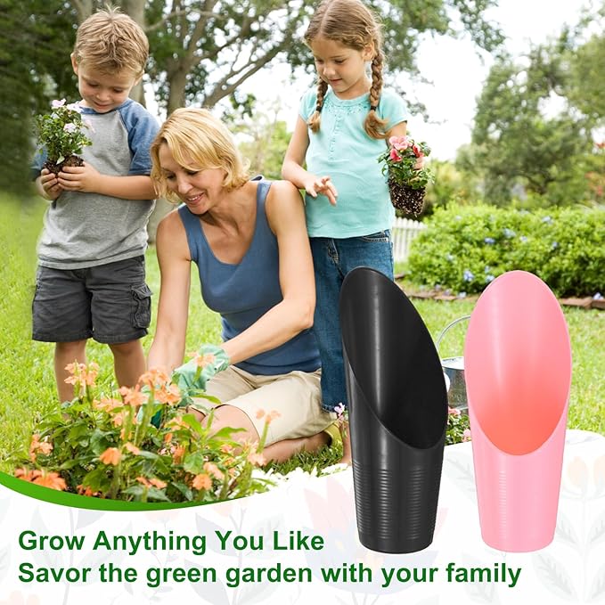 6-Pack Bonsai Soil Scoops, Plastic Garden Soil Scoops Bucket Shovel Potting Scoopers for Transplanting/Flower/Plant Succulent, Colorful Small Gardening Tools [Green, Pink, Black]