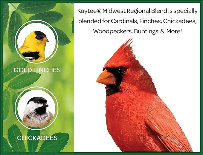 Kaytee Midwestern Regional Seed Blend for Cardinals, Finches, Chickadees, Woodpeckers and Other Outside Wild Birds, 14 Pound Box