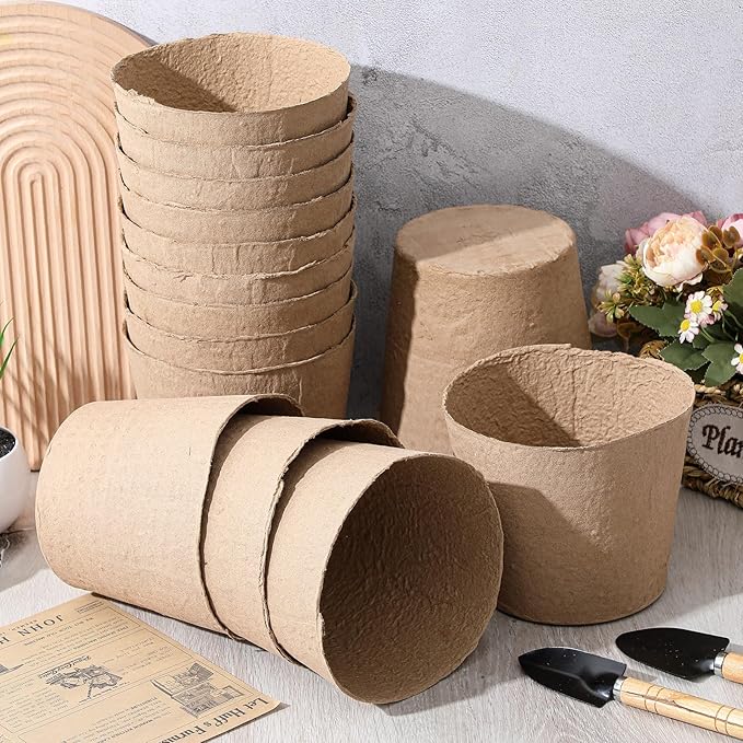 Karenhi 16 Pcs Peat Pots 6 Inch Biodegradable Organic Seed Starting Pots with Drainage Holes Round Nursery Plants for Vegetables, Herbs, Flowers Indoor Garden Germination