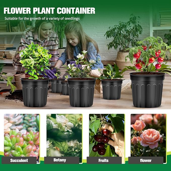 120 Pack 1 2 3 Gallon Plant Nursery Pots with 120 Plant Labels Thickened Flexible Plastic Pots for Plants Disposable Garden Pot Flower Container for Succulents Seedling Cuttings Transplanting
