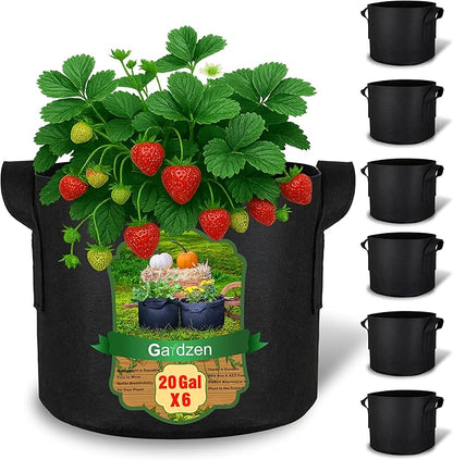 Gardzen 6-Pack 20 Gallon Grow Bags, 500G Thickened Aeration Fabric Pots with Handles, Heavy Duty Cloth Pots for Plants