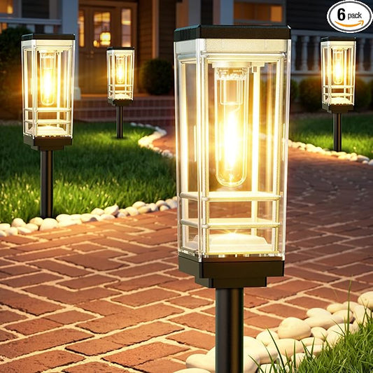 6 Pack Solar Lights Outdoor, Up to 15 Hrs Brighter Solar Pathway Lights, Luxury Taller Solar Outdoor Light Waterproof for Path Garden Yard Landscape Walkway Driveway, Warm White