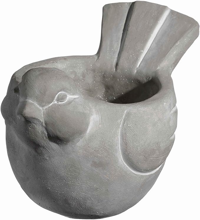 Classic Home and Garden Cement Buddies Animal Planter - Cute Desk Decoration - UV Coated Animal Vase w/Removable Drain Plug - Succulent Planter for Indoor/Outdoor Use (Bird Planter, Natural, Small)