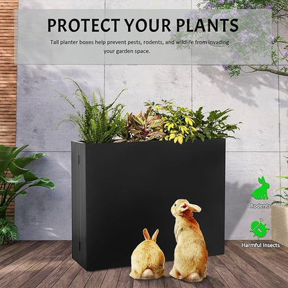 Metal Planter Box, No Installation Galvanized Steel Folding Rectangular Planter with Drainage Holes, 35.5"x 10"x 28" Black Outdoor Planter for Porch/Patio/Garden
