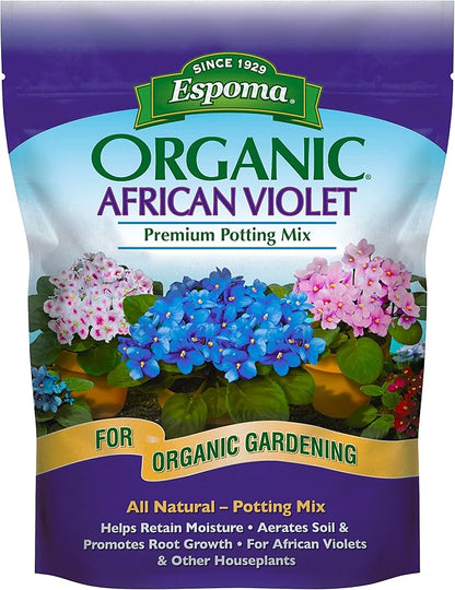 Espoma Organic Natural and Organic Premium Potting Soil Mix for African Violets and all Indoor Flowering Houseplants. For Organic Gardening. 4 Quart Bag – Pack of 2