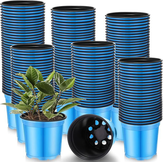 Havawish 150 Pcs 4 Inch Plastic Nursery Pots Seedling Starting Pots with Drainage Holes Thicken Flower Planters Seed Starting Indoor Outdoor for Seedling Cutting Transplanting (Blue)
