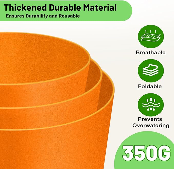5 Pack 3 Gallon Durable Grow Bags, 350G Heavy-Duty Fabric Pots with Handles, Breathable Plant Containers for Vegetables, Flowers, Fruits, Indoor & Outdoor Gardening, Aeration Fabric Planters
