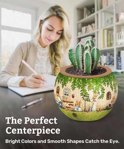 PieceRelax 3D Puzzle Planter - Smart - Happy Reading - Danish Folklore Style, Home Decor Flower Pots for Indoor Cactus, Succulents Pots [K1102]