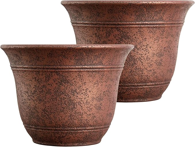 The HC Companies Sierra Round Self-Watering Pot - Lightweight Plastic Planter for Herbs & More - Durable Plant Pots for Indoor Plants & Outdoor Plants (7.5” Rustic Redstone, Pack of 2)